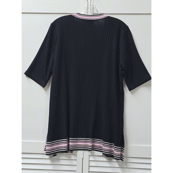 Misook Jacket Black Ribbed Knit Pink Open Front Career Business Wear Size Large - Picture 7 of 7